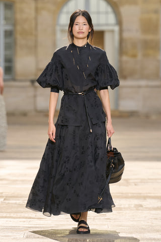Sofia Blouse In Black Silk Organza Mia's Flowers Print