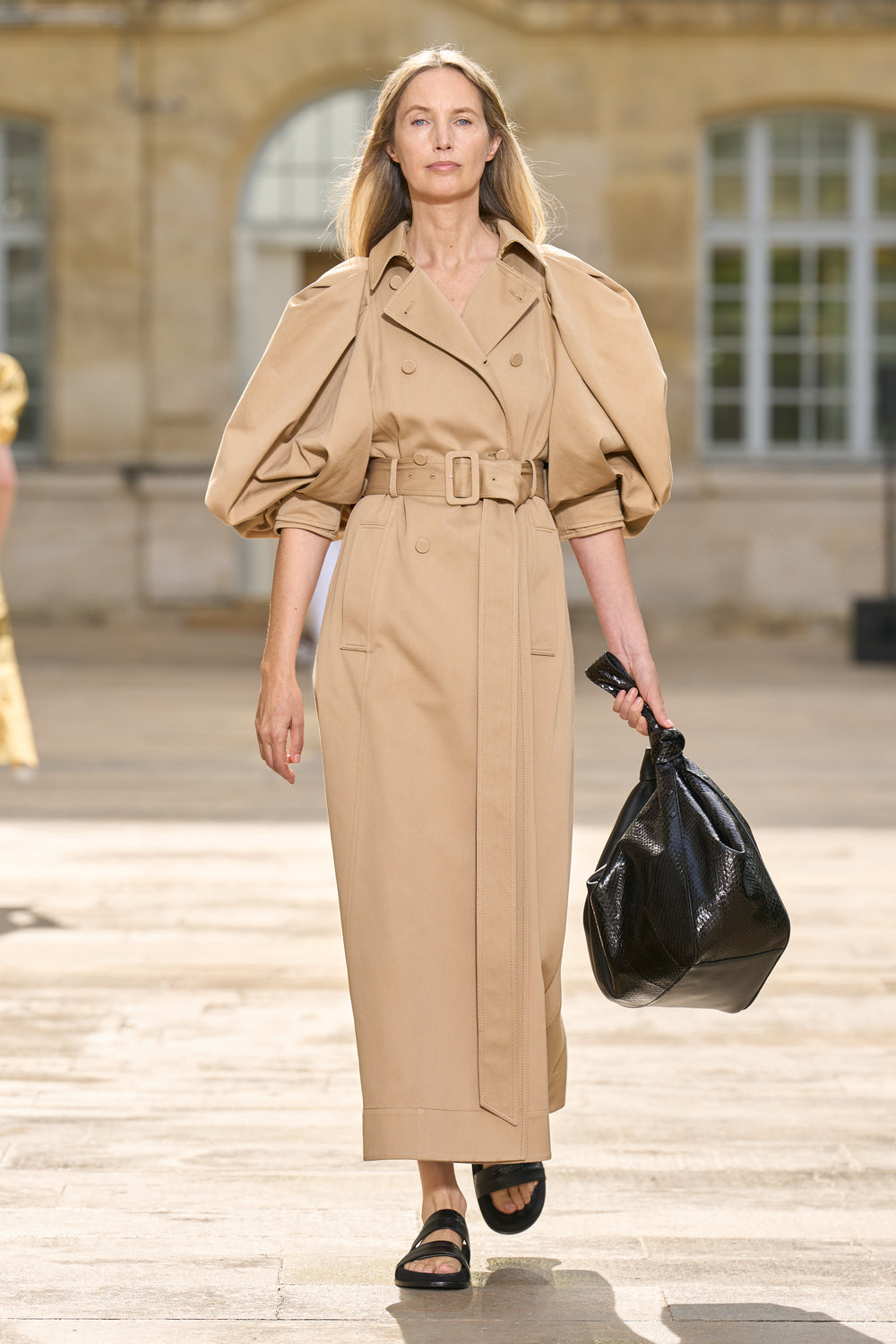 Aeon Puff Sleeve Trench Coat in Camel Sea Island Cotton Twill