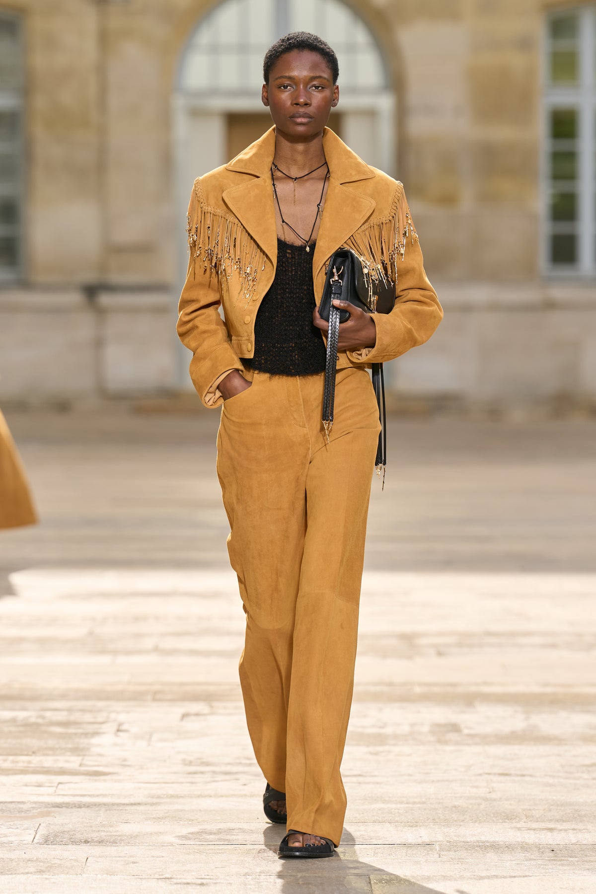 Azra Coat in Cashew Suede with Rosegold Charms