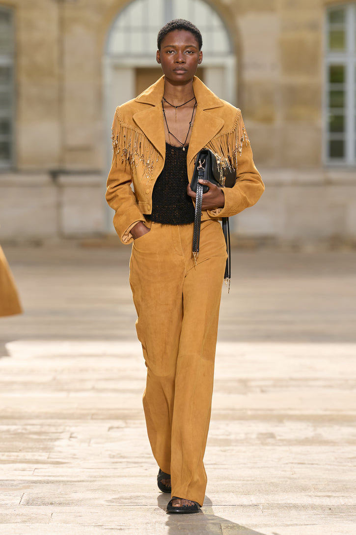 Azra Coat in Cashew Suede with Rosegold Charms