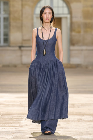 Isai Maxi Dress in Stone Washed Linen Denim