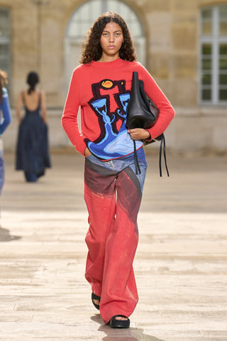 Model Walking in Multicolor Amoret Jeans - SS26 Runway Look | Gabriela Hearst