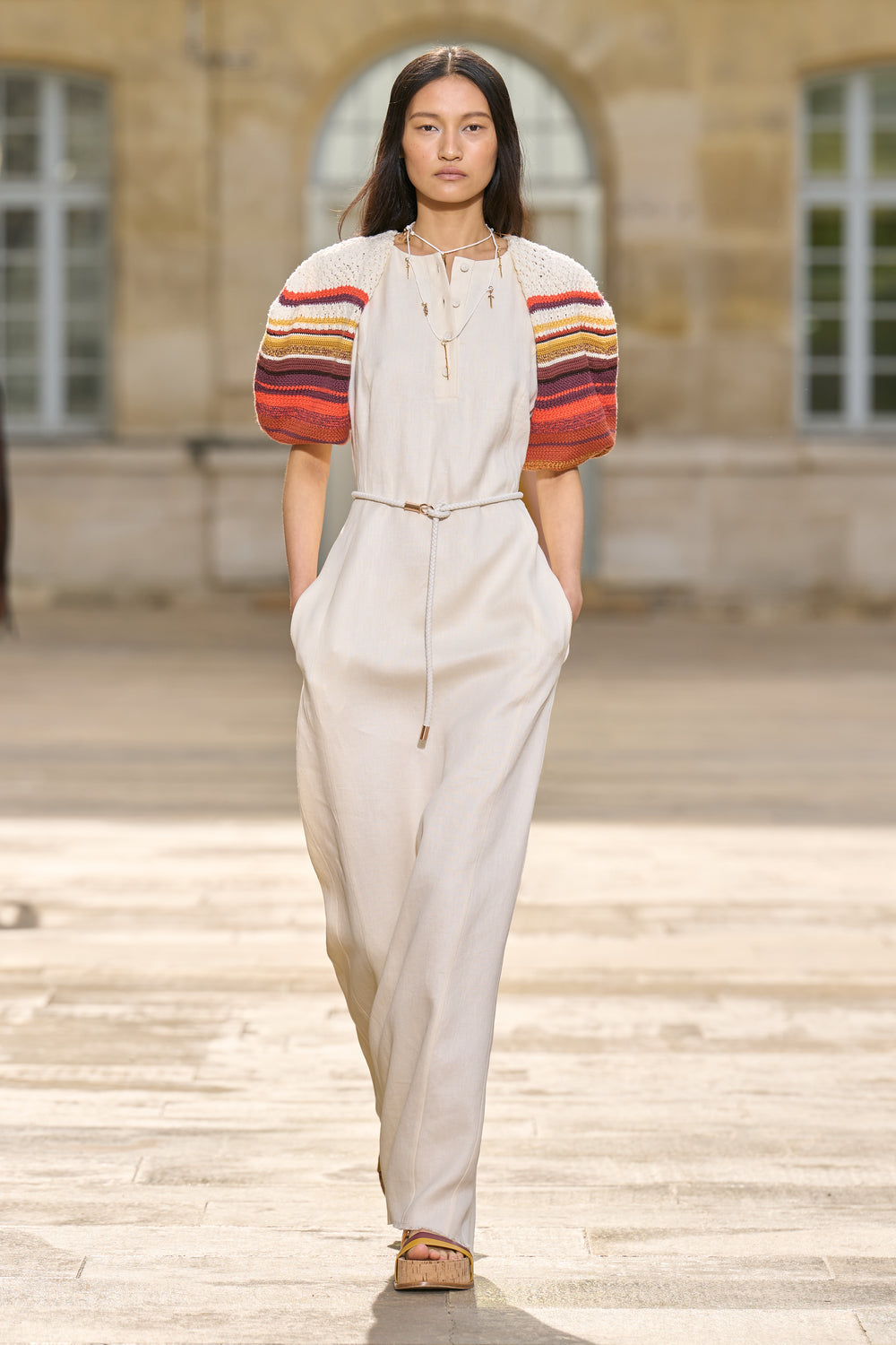 Nomo Puff Sleeve Maxi Dress in Ivory Textured Linen Twill