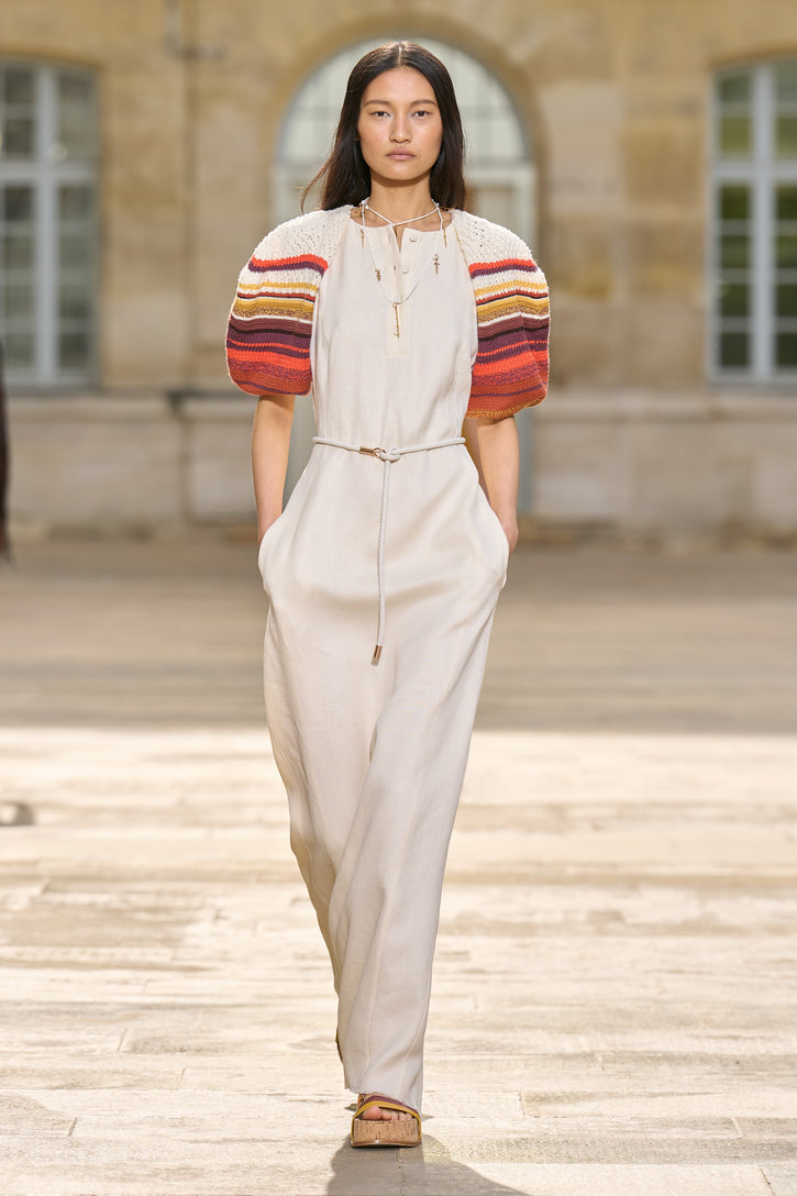 Nomo Dress In Ivory Textured Linen Slub