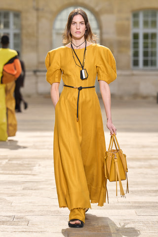 Golden Birch Linen Maxi Dress - Runway Look on Model | Gabriela Hearst