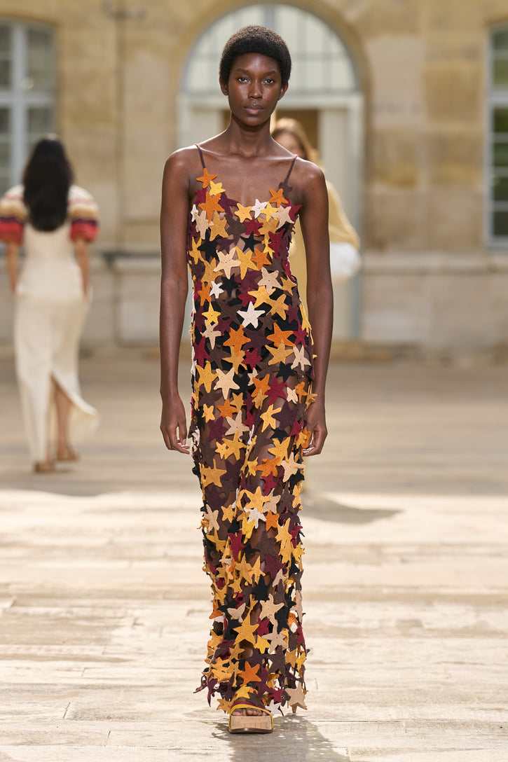 Yeshara Crochet Dress in Cognac Multi Cashmere