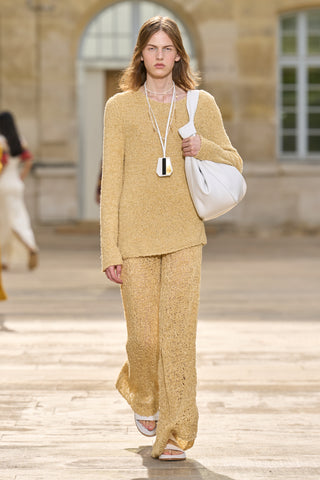 Crescenta Knit Sweater in Hay Silk Cashmere Linen
