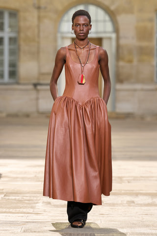 Isai Maxi Dress In Cognac Nappa Leather
