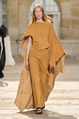 Calian Raw Cut Cape In Cashew Suede