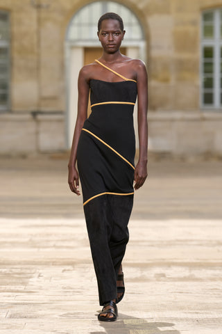 Tibor Rope Strapless Maxi Dress in Black Suede & Merino Wool