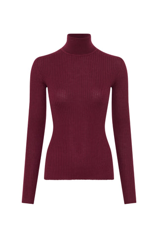Peppe Knit Turtleneck in Bordeaux Cashmere Silk