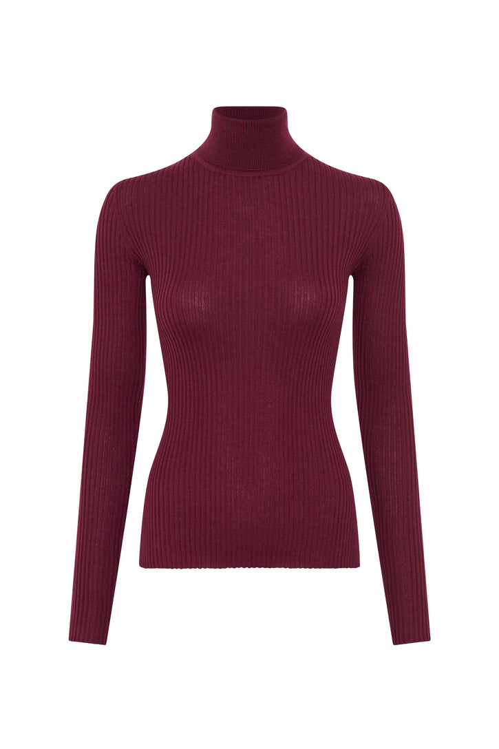 Peppe Knit Turtleneck in Bordeaux Cashmere Silk