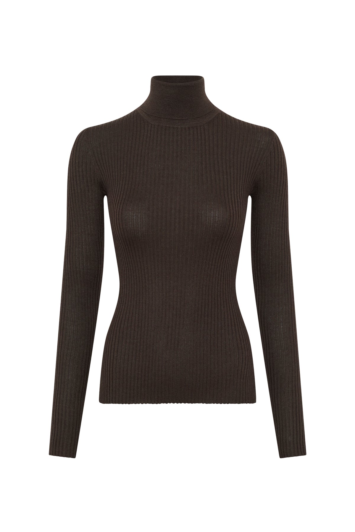 Peppe Knit Turtleneck in Chocolate Cashmere Silk