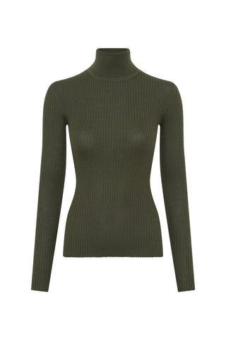 Peppe Knit Turtleneck Sweater in Deep Olive Cashmere