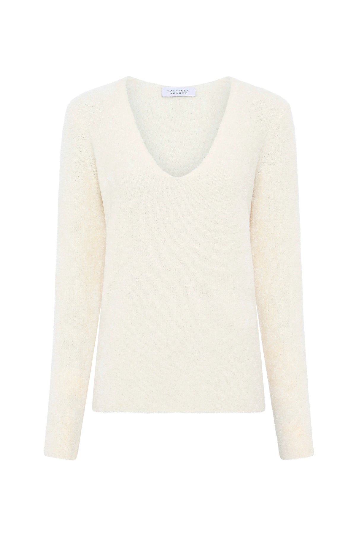 Ward Knit V-Neck Sweater in Ivory Silk