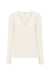 Ward Knit V-Neck Sweater in Ivory Silk