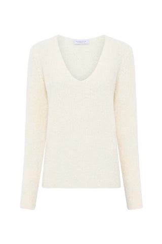 Ward Knit V-Neck Sweater in Ivory Silk