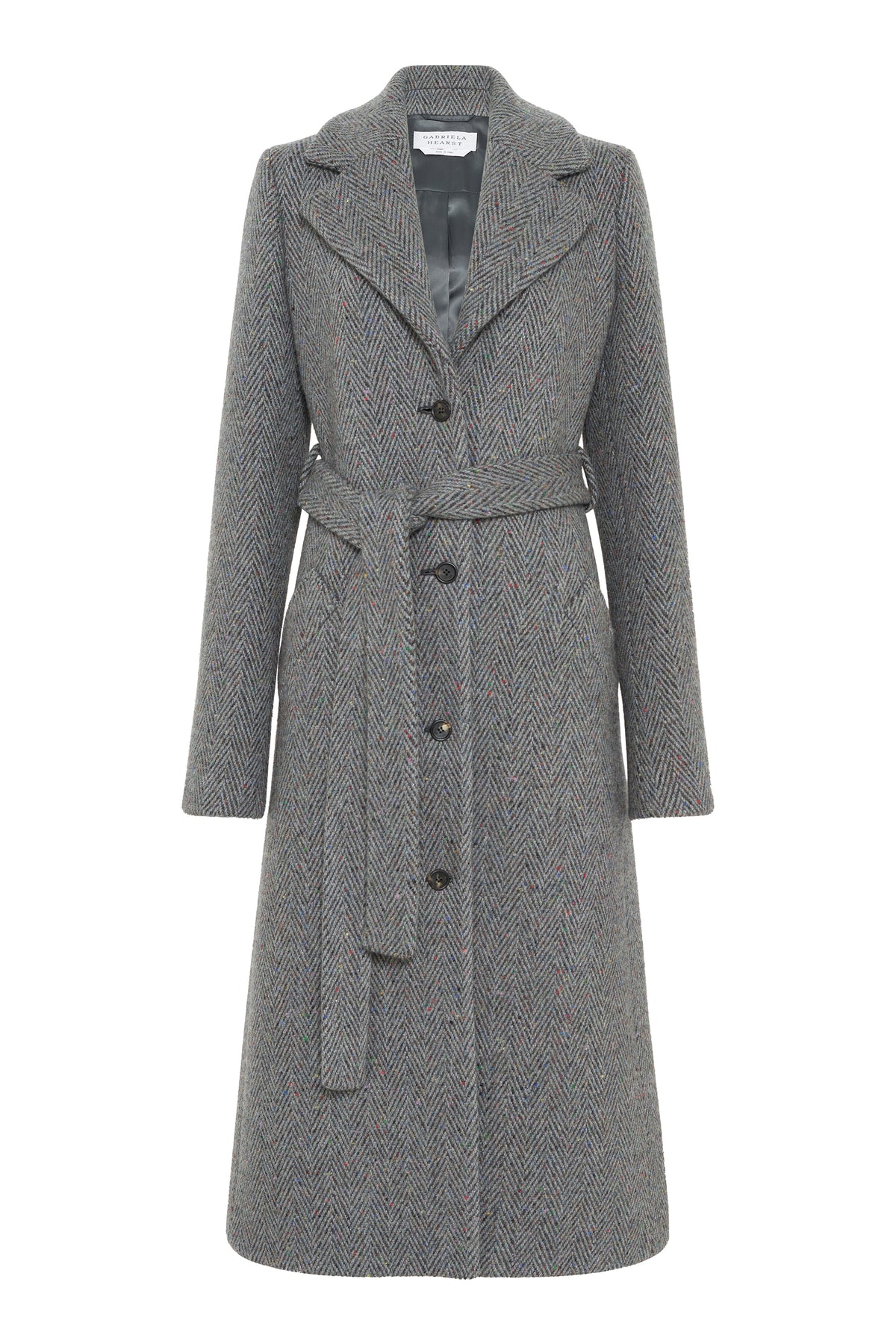 William Coat in Charcoal Multi Cashmere Wool Herringbone