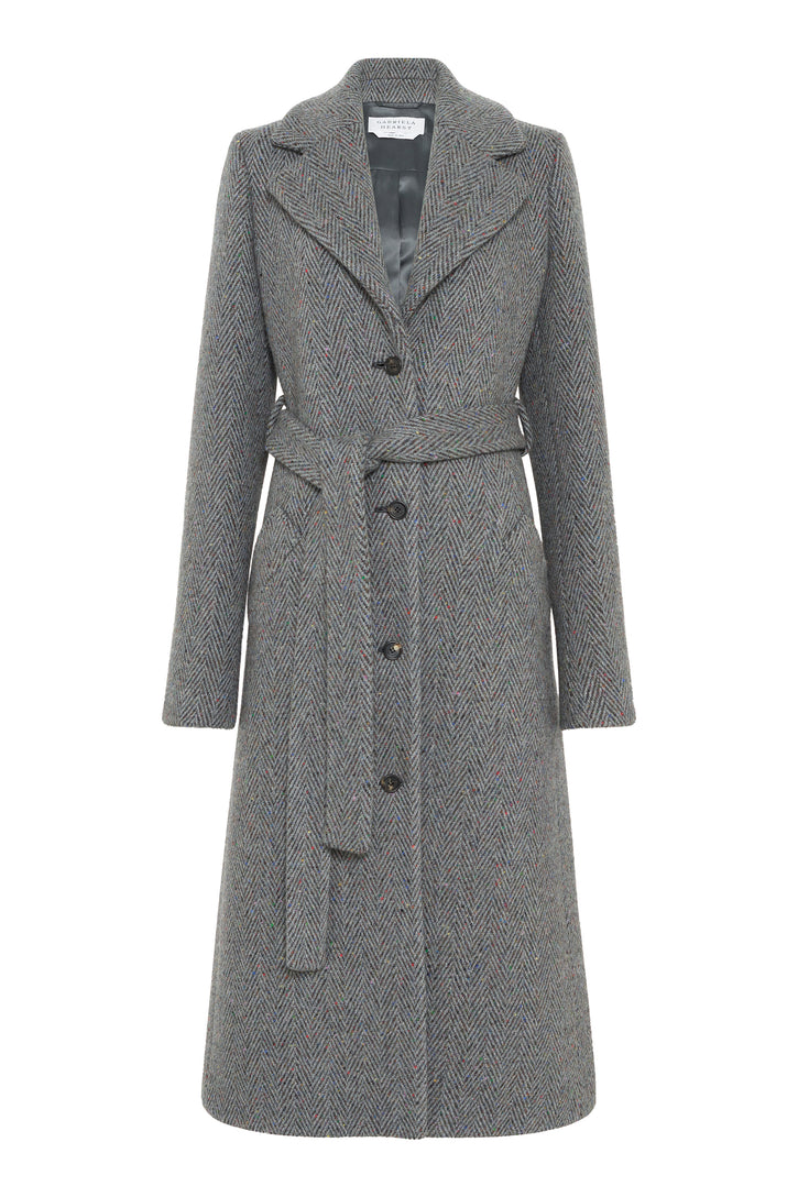 William Coat in Charcoal Multi Cashmere Wool Herringbone