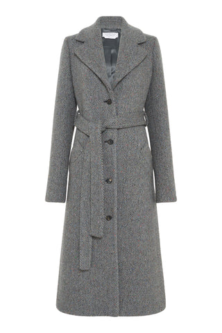 William Coat in Charcoal Multi Cashmere Wool Herringbone