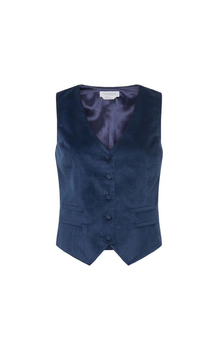 Coleridge Vest in Electric Navy Sea Island Cotton Corduroy