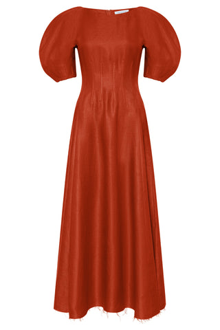 Antelope Orange Linen Ranya Puff Sleeve Maxi Dress - Front View | Gabriela Hearst