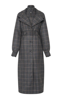 Golding Coat in Charcoal Wool Silk Clubcheck Plaid