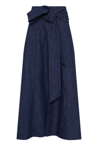 Zivan Knotted Maxi Skirt in Recycled Cotton Denim