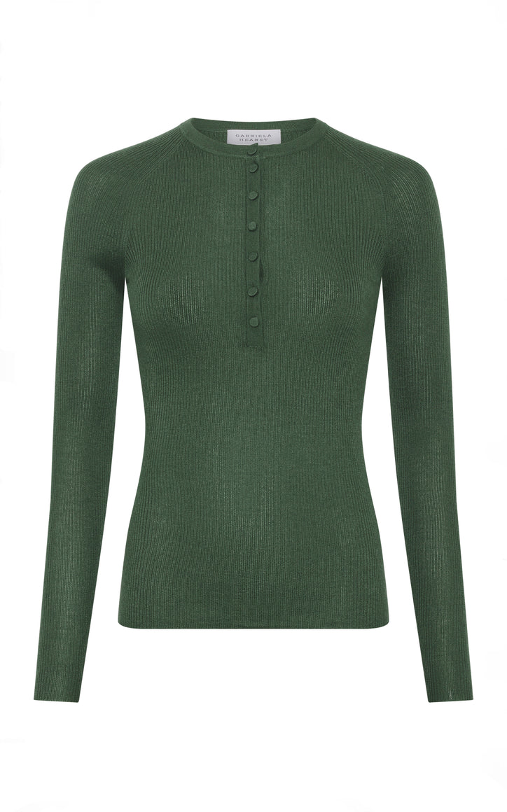 Anges Knit Henley in Olive Cashmere Silk