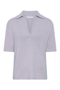 Sohan Knit Short Sleeve Polo in Light Blue Cashmere