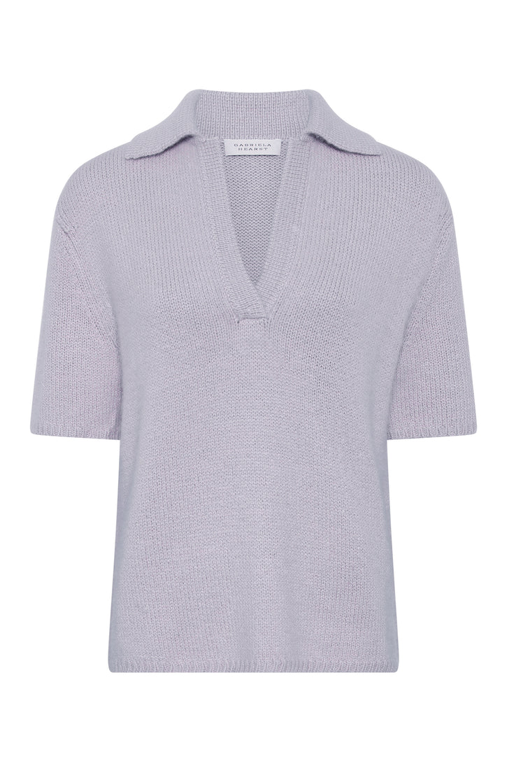 Sohan Knit Short Sleeve Polo in Light Blue Cashmere