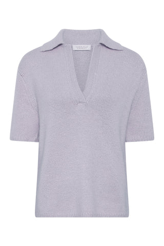 Sohan Knit Short Sleeve Polo in Light Blue Cashmere