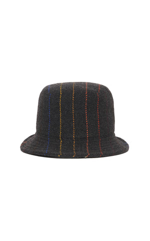 Kiran Bucket Hat in Charcoal Multi Pinstripe Wool Cashmere
