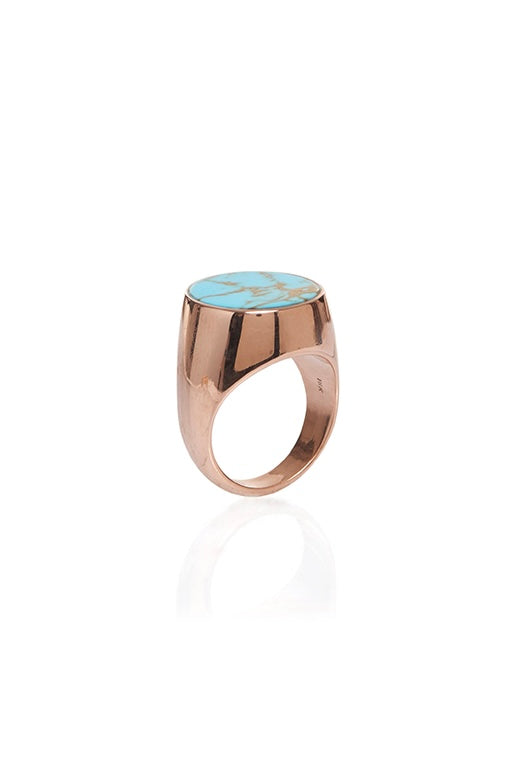 Signet Ring in 18K Rose Gold & Turquoise Stone with Blue Sapphire