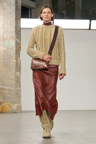 Edwardo Raw Cut Midi Skirt in Burnt Sienna Soft Leather
