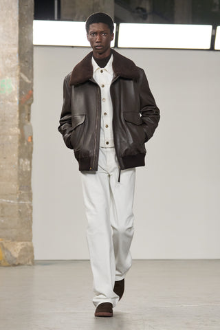 Brown Leather Bomber Jacket with Shearling Collar - Runway Look | Gabriela Hearst