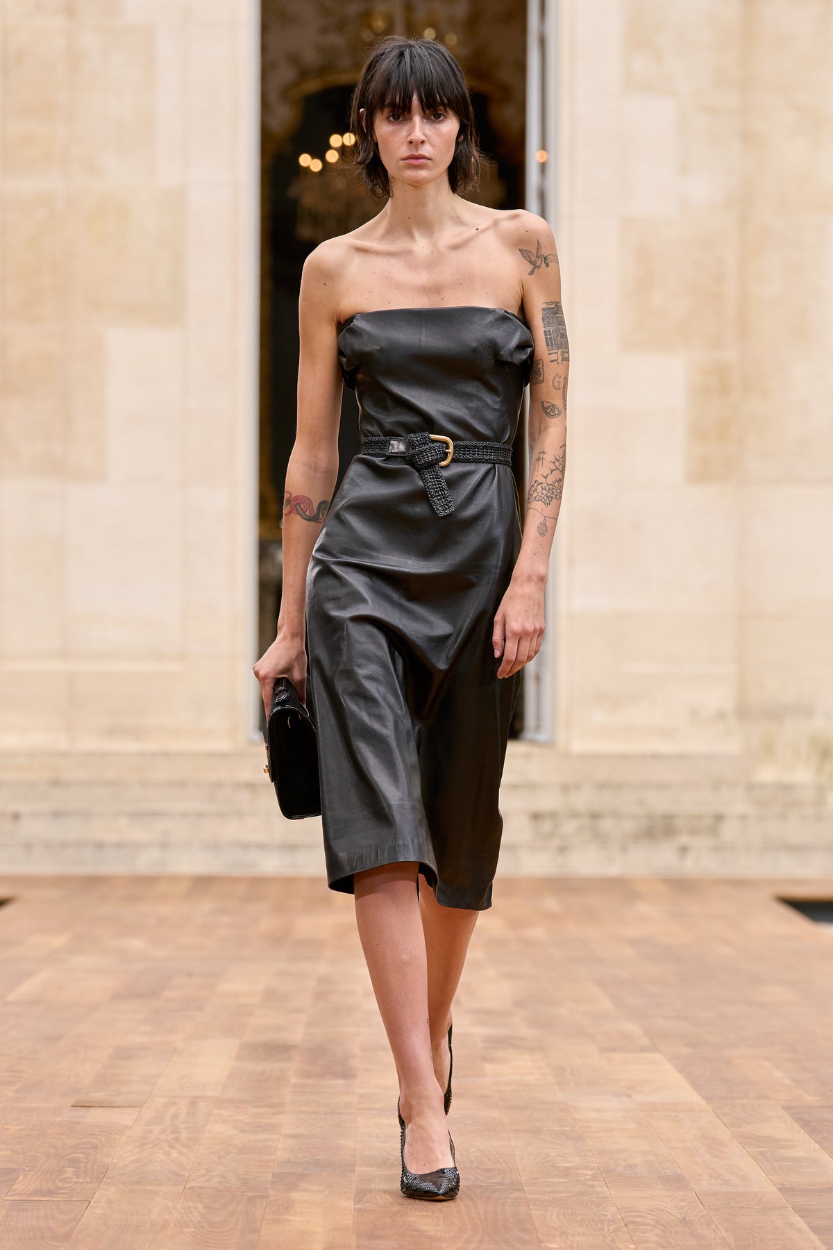 Evangeline Dress in Black Nappa Leather