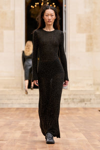 Chandra Knit Dress in Black & Gold Beaded Cashmere