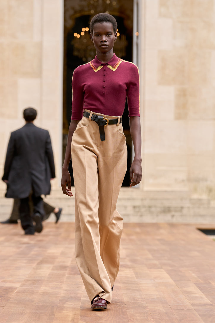 Wendelyn Knit Short Sleeve Polo In Merlot Multi Cashmere Silk