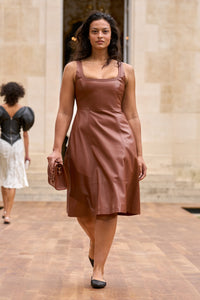 Adaline Dress in Cognac Nappa Leather