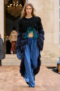 Minerva Fringe Coat in Navy Multi Silk