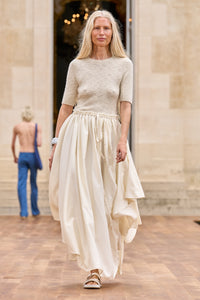 Dea Pleated Skirt in Ivory Virgin Wool Silk Linen