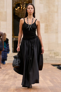 Dea Pleated Skirt in Black Virgin Wool Silk Linen