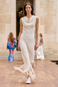 Awar Dress in Ivory Silk Cashmere Boucle