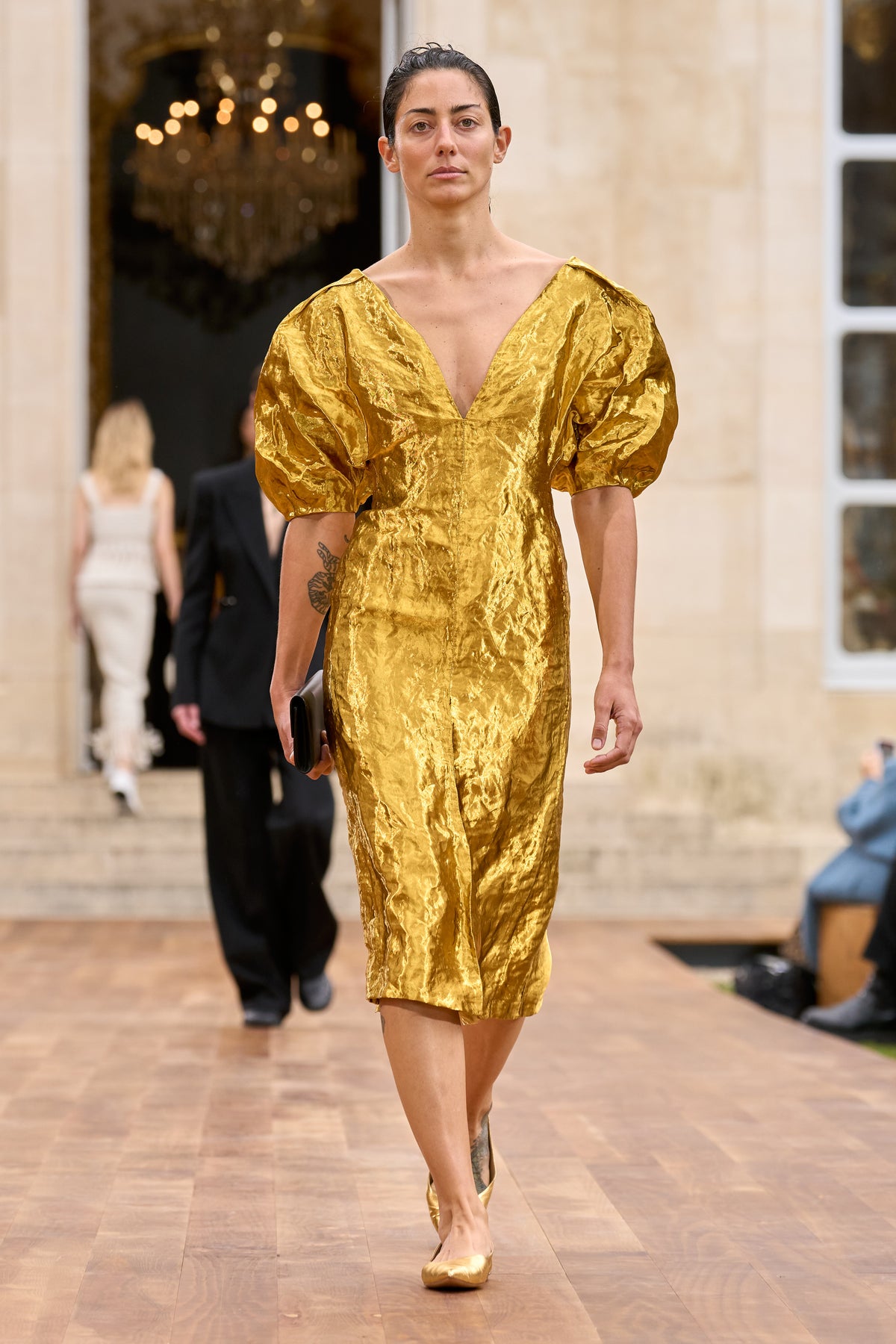 Fides Dress in Gold Metallic Silk