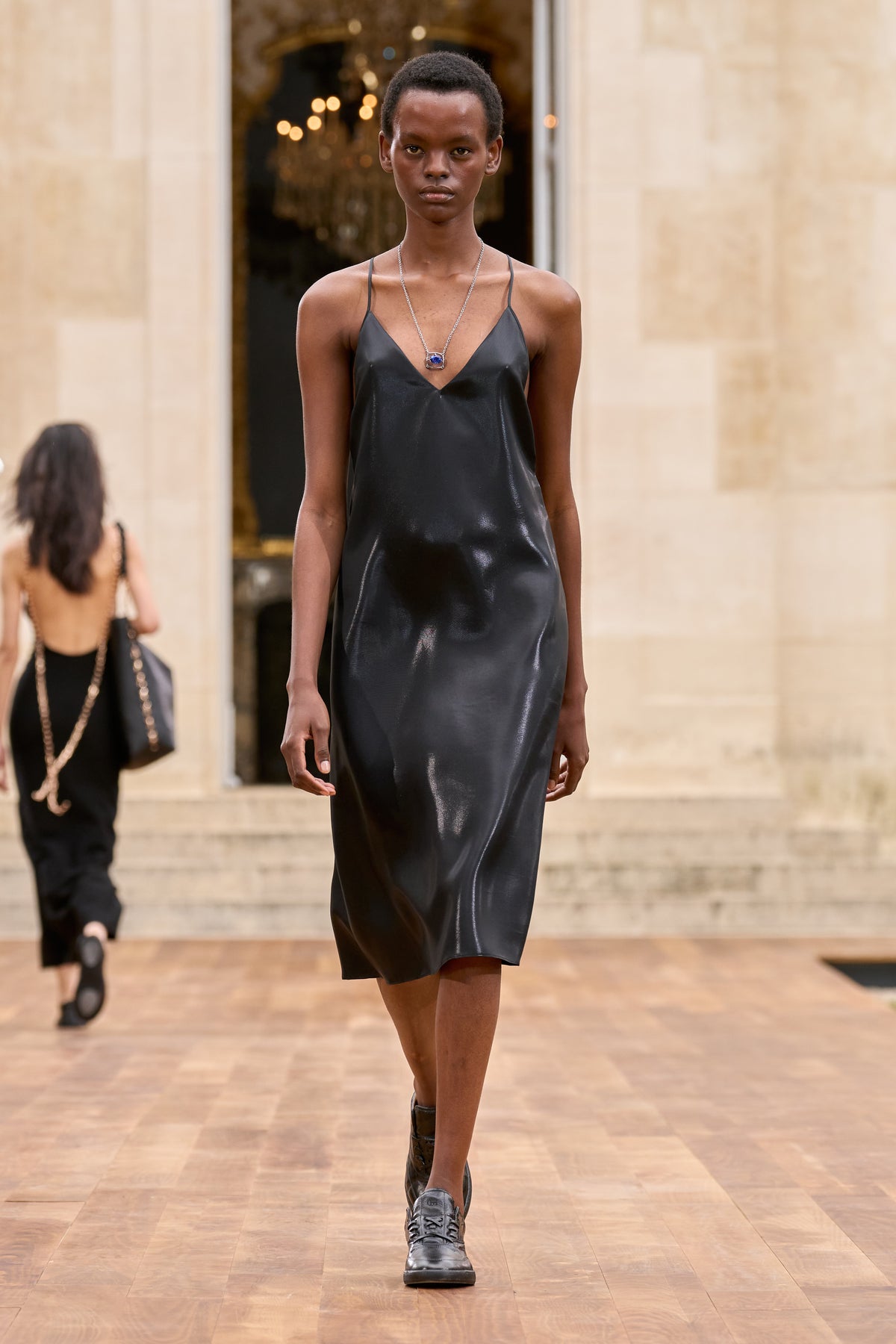 Dinah Dress in Black Metallic Silk Twill