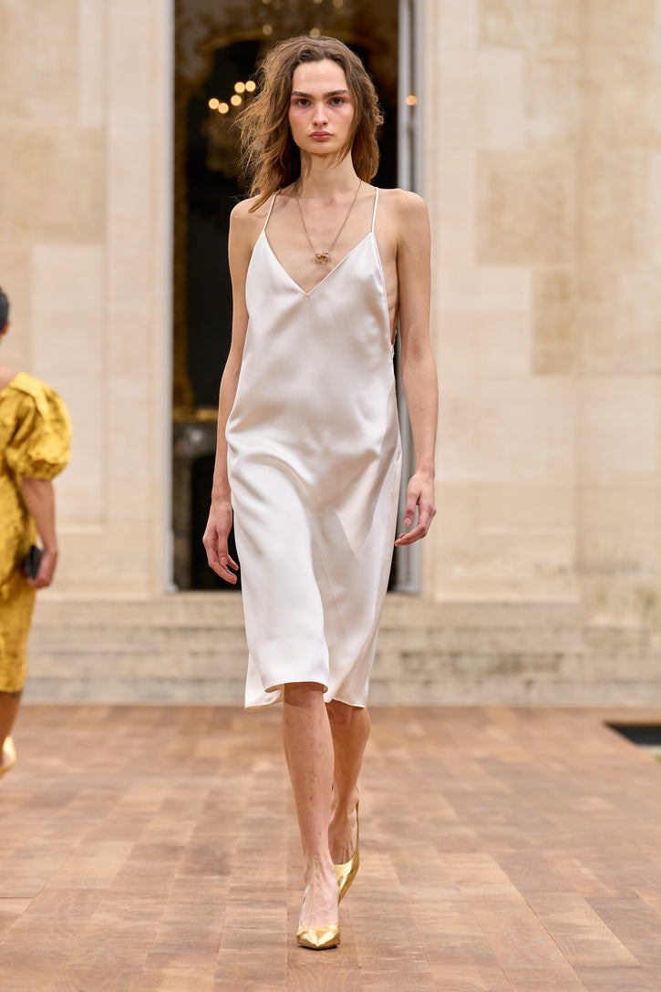 Dinah Slip Midi Dress in Ivory Silk Satin