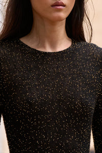 Chandra Knit Dress in Black & Gold Beaded Cashmere