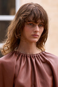 Wilmer Pleated Top In Gognac Soft Leather