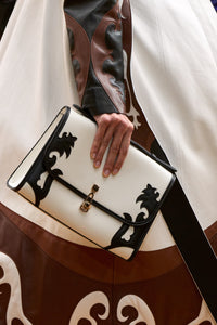 Medium Leonora Flame Flap Bag in Black & Ivory Leather